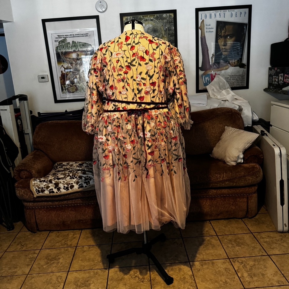 Embroidered Floral Tulle Dress in Blush Pink - Picture 3 of 5